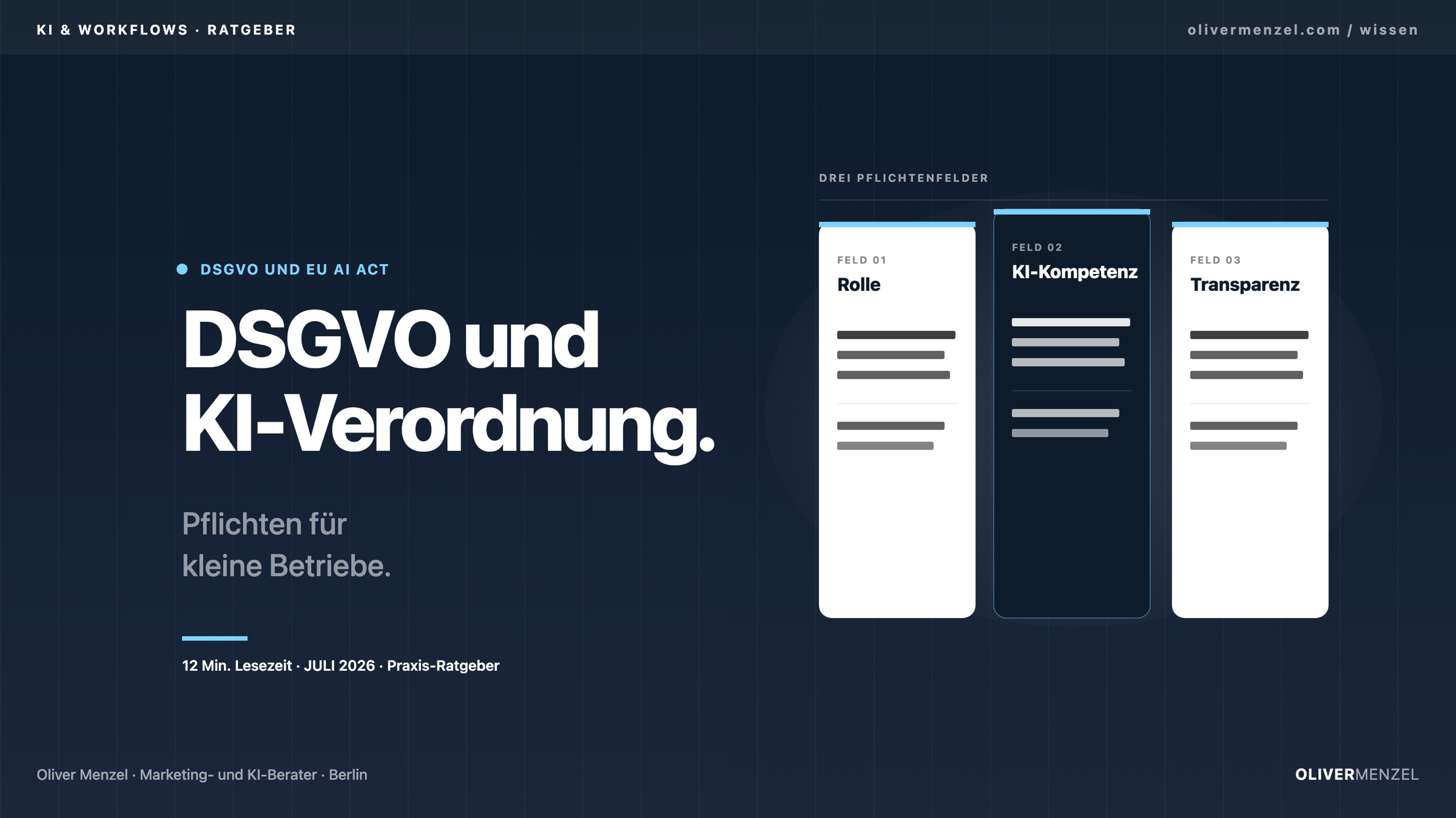 DSGVO und KI-Verordnung. Cover zum Ratgeber von Oliver Menzel.