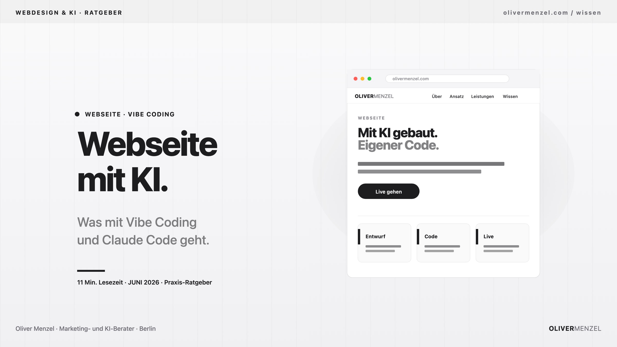 Webseite mit KI erstellen mit Vibe Coding und Claude Code. Cover zum Ratgeber von Oliver Menzel.